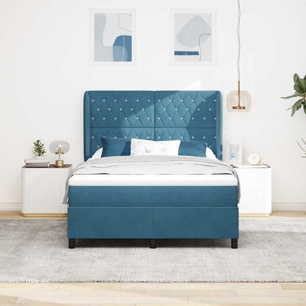 vidaXL Boxspringbett mit Matratze Dunkelblau 200 x 140 cm Samt 3340878