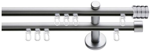 SN DECO GROUP Gardinenstange Innenlaufgarnitur Genua, Ø 16 mm, 2-läufig, Fixmaß, Verschraubt, Aluminium, Komplettset