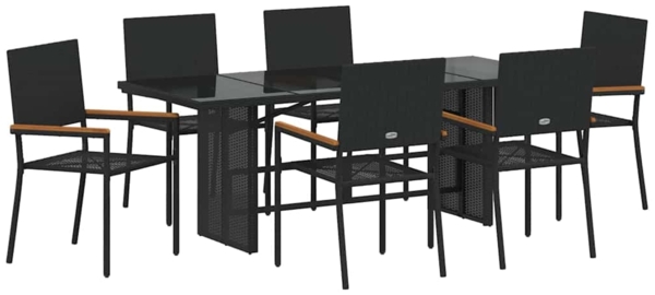 vidaXL Garten Essgruppe 7 pcs Schwarz Poly-Rattan 3365424