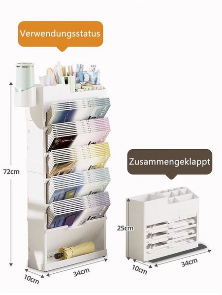 TUWENA Bücherregal Bewegliches Bücherregal am Schreibtisch, 5-stöckiges Roll-Bücherregal Bild 2