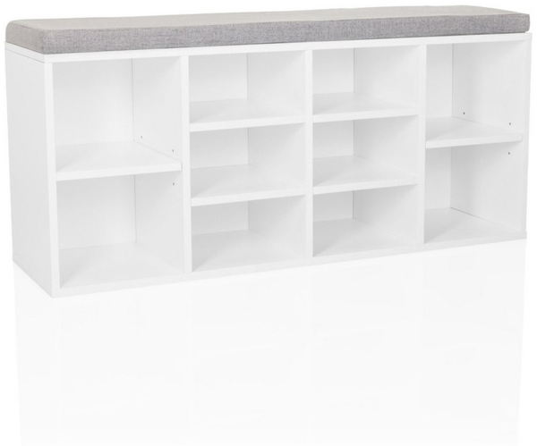 hjh LIVING Schuhschrank mit 10 Fächern ESTHA 10 Sitzbank mit gepolsterter Sitzfläche, Schuhbank 48,5 x 103,5 x 29,5 cm, Weiß/Grau