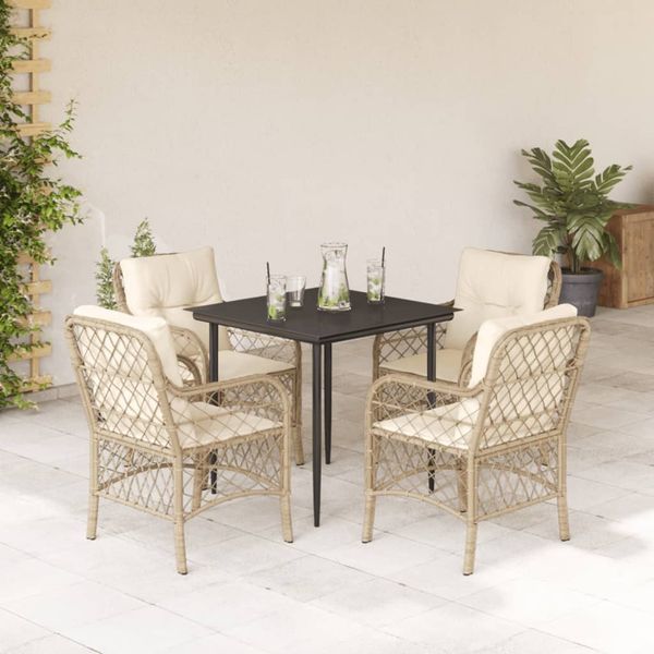 vidaXL 5-tlg. Garten-Essgruppe mit Kissen Beige Poly Rattan 3212139