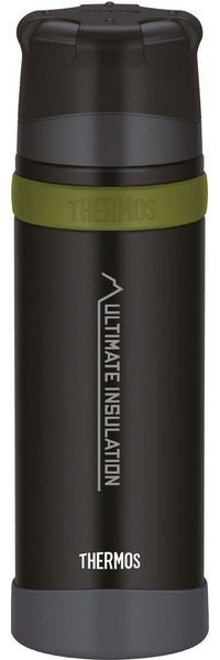 THERMOS MOUNTAIN BEVERAGE BOTTLE 0,75l, black, Thermosflasche Edelstahl mit Trinkbecher, 24 h heiß / 24 h kalt, leichte Outdoorflasche, robust, zerlegbarer Verschluss, BPA-frei