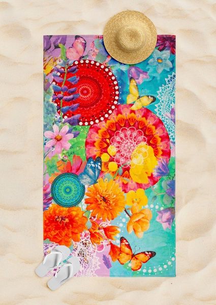 hip Strandtuch Vitori, Frotteevelours (1-St), 100% Baumwolle, Velours, 100x180, Weich, Strand, Mandala, Blumen, Bunt