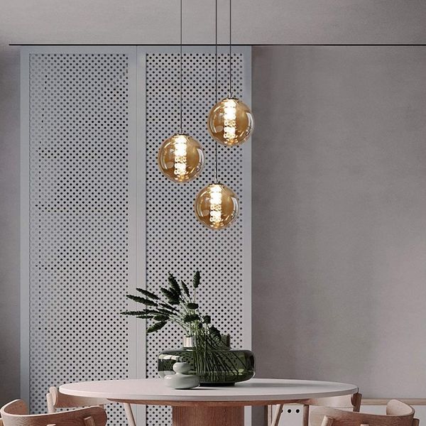 ZMH Pendelleuchte LED Höhenverstellbar Kronleuchter Glas Wohnzimmerlampe, LED wechselbar, Warmweiß, 3-Flammig