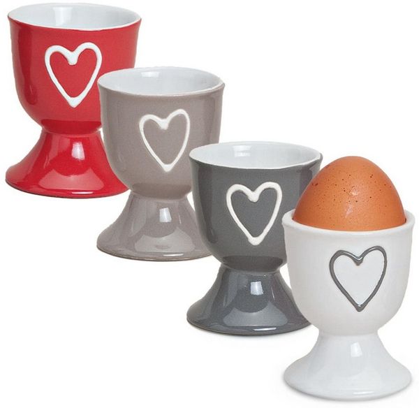 matches21 HOME & HOBBY Eierbecher, (4-tlg), Runde Keramik Ei-Halter als lustige Frühstücks-Eier Tisch-Deko