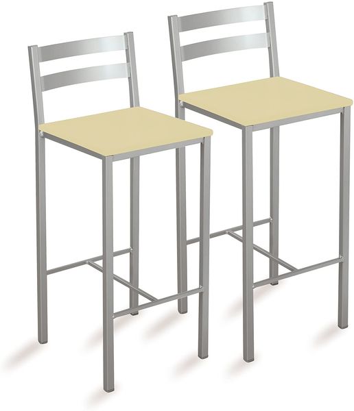 ASTIMESA Zwei hohe Küchenhocker mit horizontalen Streifen, Sitzfläche 60 cm, Kunstleder, Beige