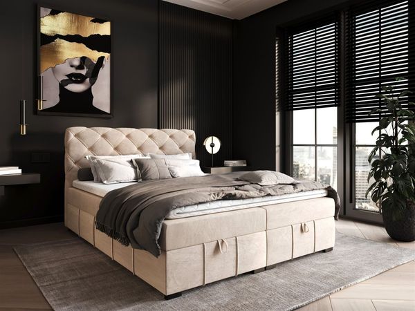 Boxspringbett Schlafzimmerbett GISEL 140x200cm Stoff Salvador Creme