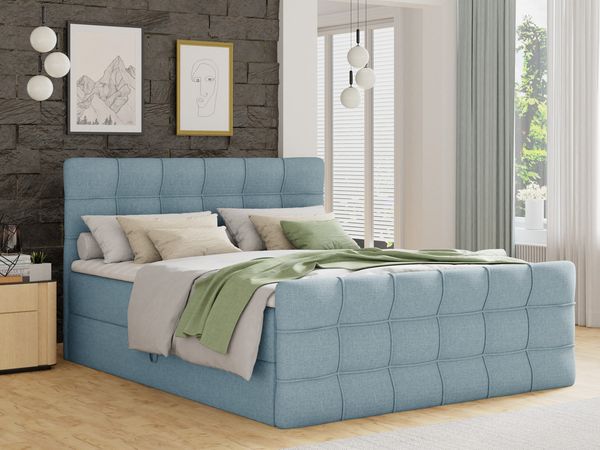 Boxspringbett Best Lux mit Fußteil, 2 Bettkästen, Bonell-Matratze und Topper, Polsterbett (Blau (Vidar 83), 180 x 200 cm)