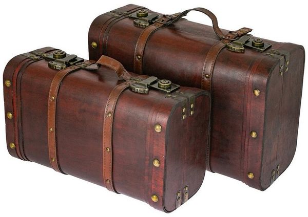 HMF Schatzkiste Schatztruhen aus Holz und dekorativen Schnappverschlüssen (2er Set, versch. Größen), Vintage Koffer, Peru