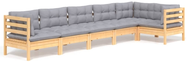 vidaXL 6-tlg. Garten-Lounge-Set mit Grauen Kissen Kiefernholz 3096393