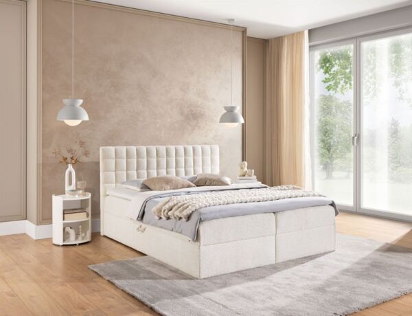 Boxspringbett Schlafzimmerbett TORIBO PREMIUM 160x220cm Stoff Coral Creme