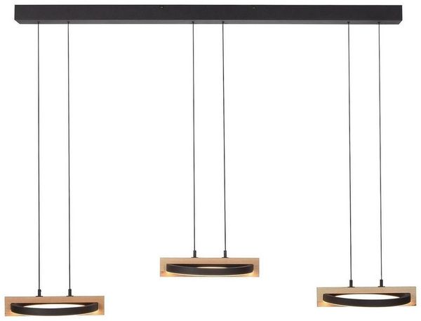 LED-Pendelleuchte MONDO Famera 135 cm, Metall, Schwarz, Holzfarben, 135 x 200 x 29 cm