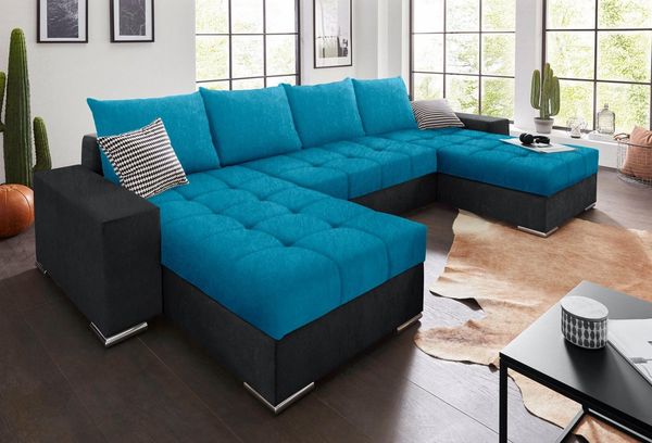 COLLECTION AB Wohnlandschaft XL-Josy U-Form, Breite 313 cm, Kunstleder-Mix, Microfaser, inkl. Bettfunktion, Bettkasten, mit 4 gleich großen Rückenkissen