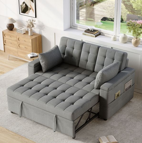 Schlafsofa 2-Sitzer mit Stauraum & verstellbarer Rückenlehne, 159x142,5x92 cm, Grau