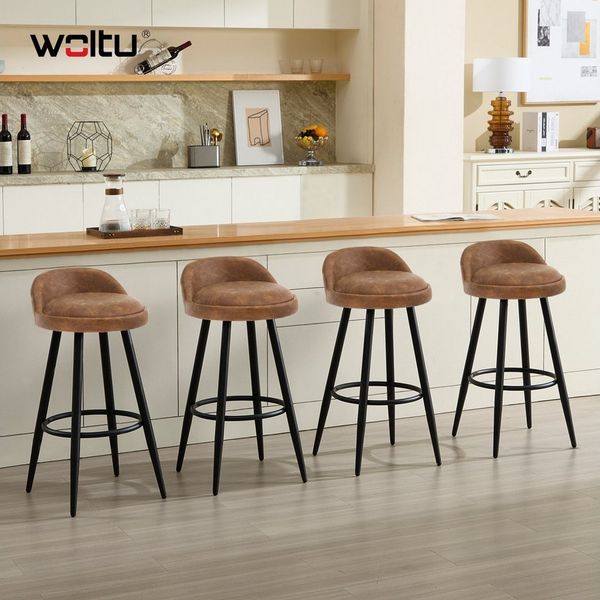 WOLTU BH327br-2 Barhocker 2er Set Barstuhl Hocker Tresenhocker Bistrohocker Designer Hocker mit Lehne und Fußstütze aus Kunstleder Metall,Braun