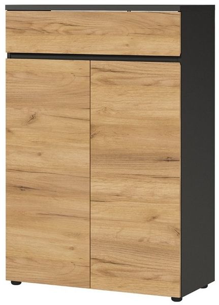 Lomadox Aktenschrank LUGANO-01 Büro 120 cm hoch in Graphit mit Navarra Eiche Nb, : 80/120/40 cm