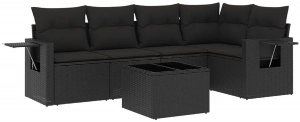 vidaXL 6-tlg. Garten-Sofagarnitur mit Kissen Schwarz Poly Rattan 3220134 Bild 2