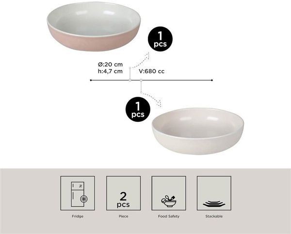 Kütahya Porselen Suppenteller Modern Schüssel Set 2tlg 20 cm Blau, Porzellan glänz