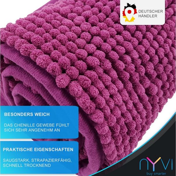 NYVI Badematte WC Vorleger NYVISpa Chenille Badvorleger, Höhe 20 mm, Polyester, Rutschfest, Saugfähig, Schnell Trocknend, Fußbodenheizung geeignet
