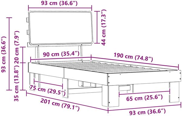 vidaXL Bettgestell mit gepolstertem Kopfteil Hellgrau 90 x 190 cm 877318 Bild 11