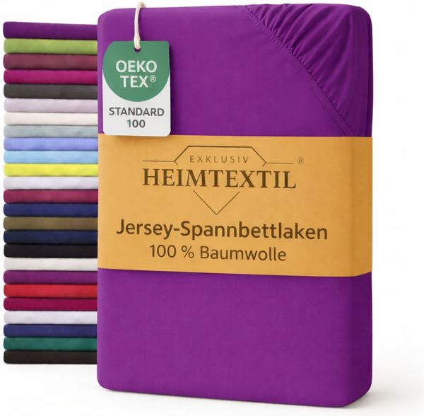 EXKLUSIV HEIMTEXTIL Jersey Spannbettlaken 200 x 220 cm Lila 100% Baumwolle Öko - Tex Zertifiziert Bed-Sheet Bettlaken Spannbetttuch