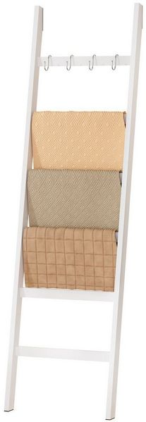 Yorbay Handtuchleiter Handtuchhalter Bambus, 6 Ebenen Leiterregal, 5 Haken und 2 Sicherheitsgurten, 60x170 cm, für Bad, Wohnzimmer