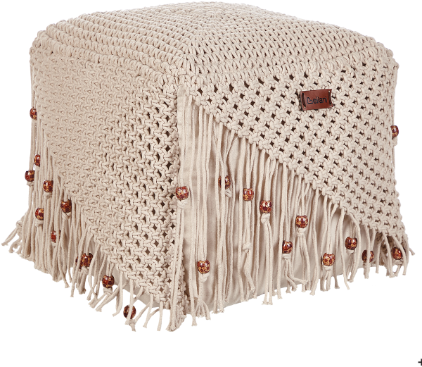 Pouf Makramee Baumwolle beige 40 x 40 x 40 cm DANDAI