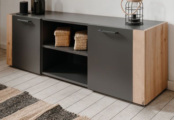 TV-Lowboard Kampen in grau und Eiche 138 cm