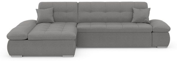 DOMO collection Ecksofa Moric, L-Form, XXL-Sofa - Breite 300cm, viel Platz, auch in Cord, wahlweise mit Bettfunktion und Armteilverstellung, dunkelgrau
