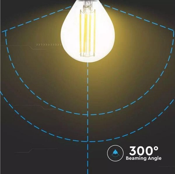 V-TAC LED-Leuchtmittel 6 W E14 Filament LED Leuchtmittel Glas Kugel P45, 600 Lumen, Warmweiß (2700K)