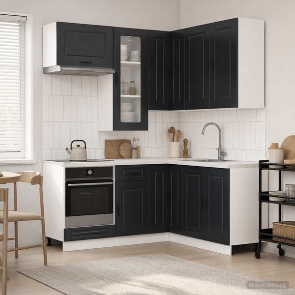 vidaXL Kücheneinheit KALMAR 8 pcs Schwarz Holzwerkstoff 3438382