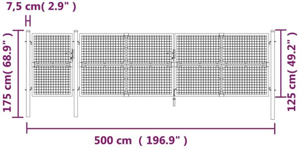 vidaXL Maschen-Gartentor Anthrazit 500x125 cm Verzinkter Stahl 154549 Bild 7