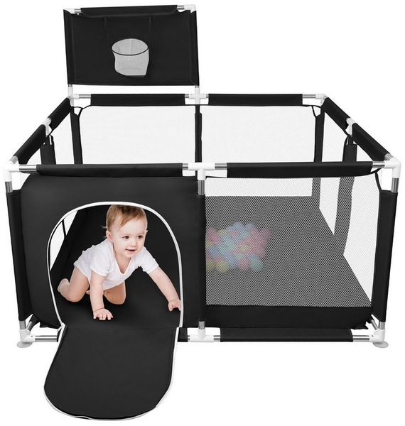 JEOBEST Laufstall Laufstall Baby 126x66cm Laufgitter baby Kinder laufgitter, Sicherer Spielbereich - mit Basketball-Netz und 50 Ozeanbälle