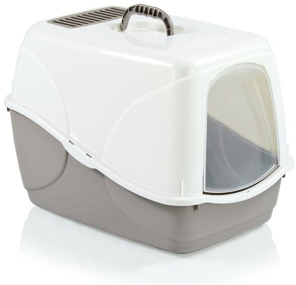 Ollesch Katzentoilette Buffy mit Haube und Filter hellgrau/weiß