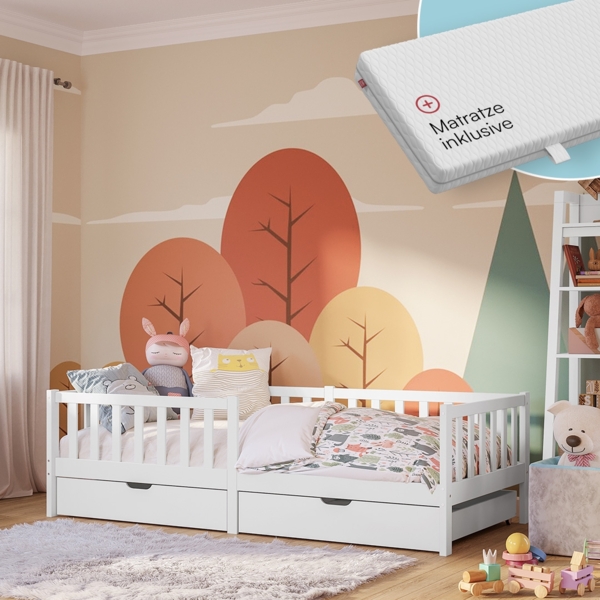 Bellabino 'Vere' Kinderbett hoch, weiß, 90x200 cm mit Schubladen, inkl. Matratze