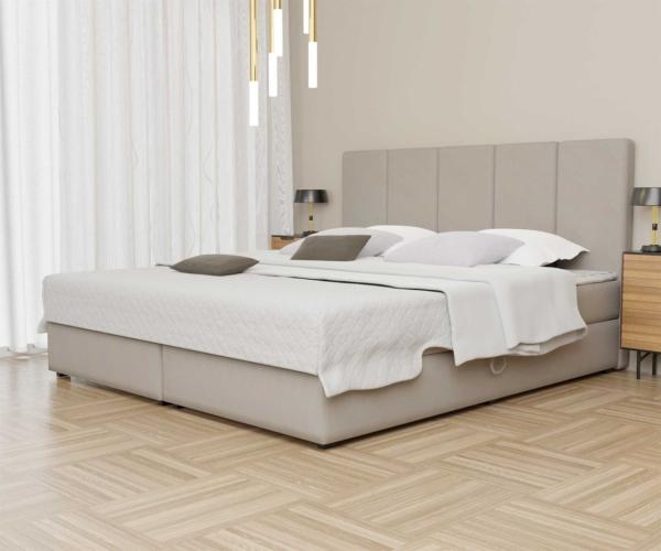 Boxspringbett Schlafzimmerbett ELICIO 140x200cm Stoff Creme inkl. Bettkasten