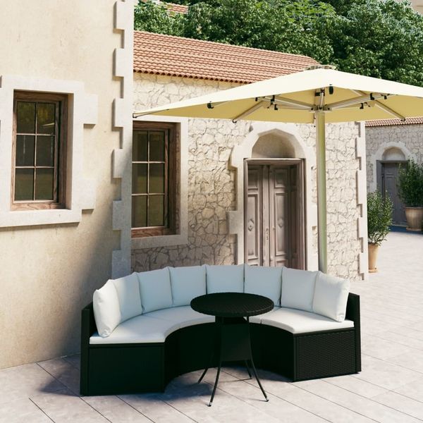 vidaXL 5-tlg. Garten-Sofagarnitur mit Auflagen Poly Rattan Schwarz 3064905