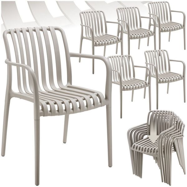 tectake® Gartenstühle stapelbar, Gartenmöbel Set, Balkon Möbel, Bistro Set, Sessel, Outdoor Möbel, Balkonmöbel, Terrassenmöbel - Taupe, 6er Set