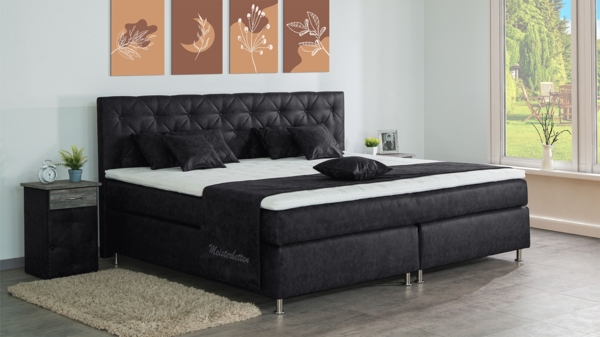 Meisterbetten Boxspringbett Inox 180x220 in MS-Black, Matratzenbezug Nano, Ergoflex-Topper