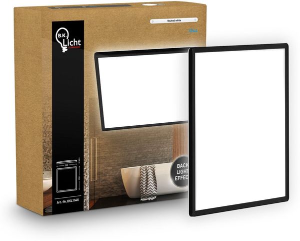 B.K.Licht - LED Deckenlampe mit indirektem Licht, Flach, Neutralweißes Licht, IP44, Panel, LED Lampe, Deckenleuchte, Badezimmer Lampe, Wohnzimmerlampe, Küchenlampe, 29 x 29 x 3 cm, Schwarz Bild 3