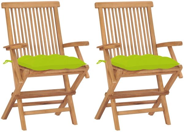 vidaXL Gartenstühle mit Hellgrünen Kissen 2 Stk. Massivholz Teak 3062513