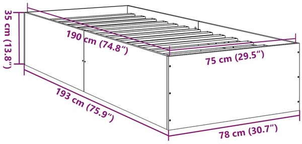 vidaXL Bettgestell ohne Matratze Braun Eiche 75x190 cm Holzwerkstoff 841992 Bild 10