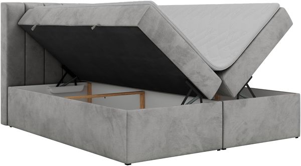 Boxspringbett ALVER 180x200 mit zwei Bettkasten & Stauraum, inkl. Matratze H3, Topper Visco, Federautomaten & gepolstertes Kopfteil - Hellgrau Velvet Bild 4