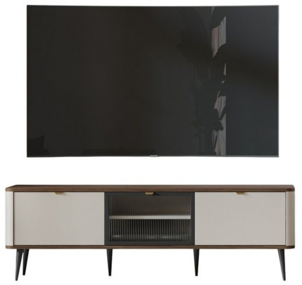 Compleo TV-Schrank mit Glastüren LILIA, Japandi design, dreitürig, Fernsehmöbel Bild 4