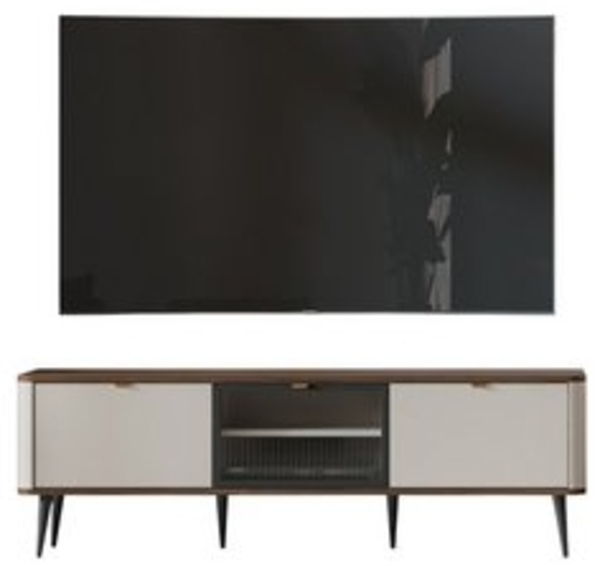 Compleo TV-Schrank mit Glastüren LILIA, Japandi design, dreitürig, Fernsehmöbel Bild 6