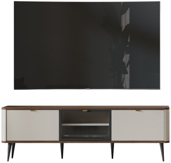 Compleo TV-Schrank mit Glastüren LILIA, Japandi design, dreitürig, Fernsehmöbel Bild 5