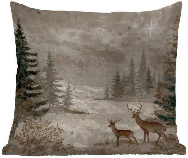 MuchoWow Dekokissen Wald - Hirsche - Winter - Schnee, Kissenbezüge, Kissenhülle, Kissen, Outdoor, 40x40 cm