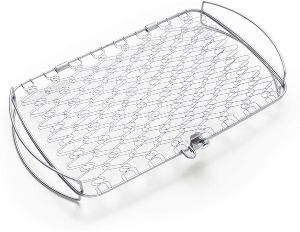 Weber Fisch & Gemüsehalter/Korb - Groß (46x28 cm), aus Edelstahl, Ideal zum BBQ/Grillen von empfindlichen Grillgut, einfaches Wenden auf dem Grill, spühlmaschinenfest - Silber (6471)