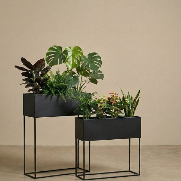 EDAXO Blumenständer Längliche Blumenständer Loft aus Metall TINO, 2er-Set (2er-Set, Set aus 2 Stück)